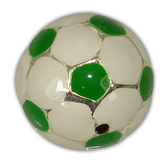 925° SILVER BALL OF FOOTBALL WITH ENAMEL COLOUR WHITE AND GREEN PENDANT 14mm