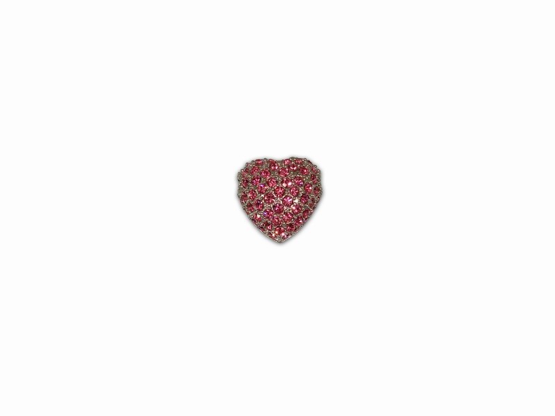 SILVER 925°  HEART WITH STRASS SMALTO COLOUR PINK STRAINED 13x14mm