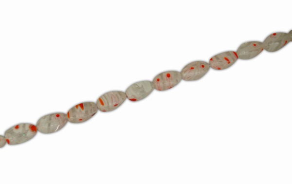 MILEFIORE OVAL  WHITE WITH RED FLOWERS 8x15mm