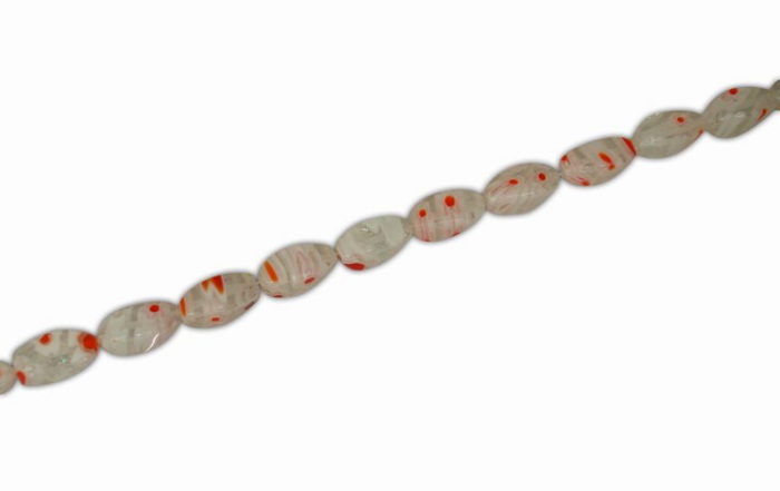 MILEFIORE OVAL  WHITE WITH RED FLOWERS 8x15mm