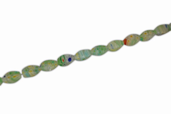 MILEFIORE OVAL WHITE WITH MULTICOLORED FLOWERS 8x15mm