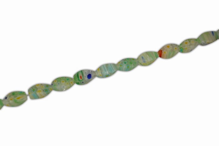 MILEFIORE OVAL WHITE WITH MULTICOLORED FLOWERS 8x15mm