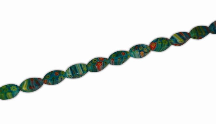 MILEFIORE OVAL BLUE WITH FLOWERS 8x15mm