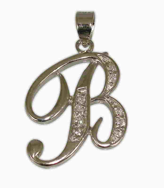 SILVER 925° LETTER ''B'' WITH ZIRCON PENDANT 17x21mm