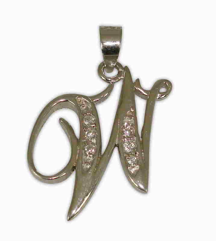 SILVER 925° LETTER ''W'' WITH ZIRCON PENDANT 17x20mm