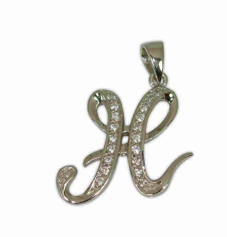 SILVER 925° LETTER ''H'' WITH ZIRCON PENDANT 23x27mm