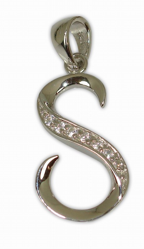 SILVER 925° LETTER ''S'' WITH ZIRCON PENDANT 13x25mm