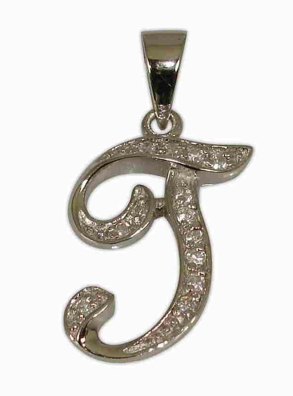 SILVER 925° LETTER ''J'' WITH ZIRCON PENDANT 16x22mm