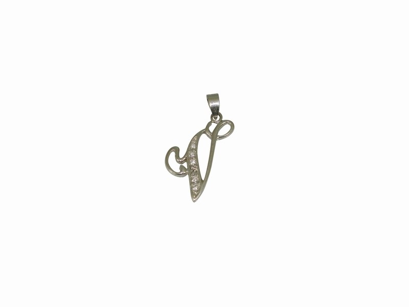 SILVER 925° LETTER ''V'' WITH ZIRCON PENDANT 13x26mm